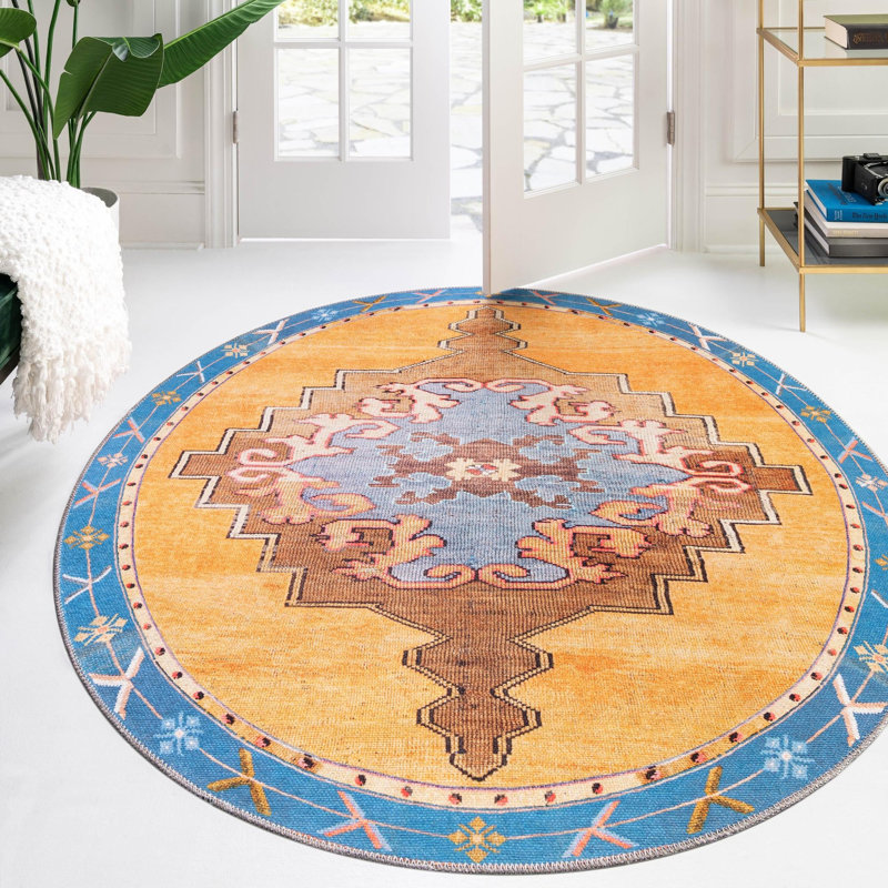 Oppie Chenille Oriental Indoor Rug, Round 3'6"