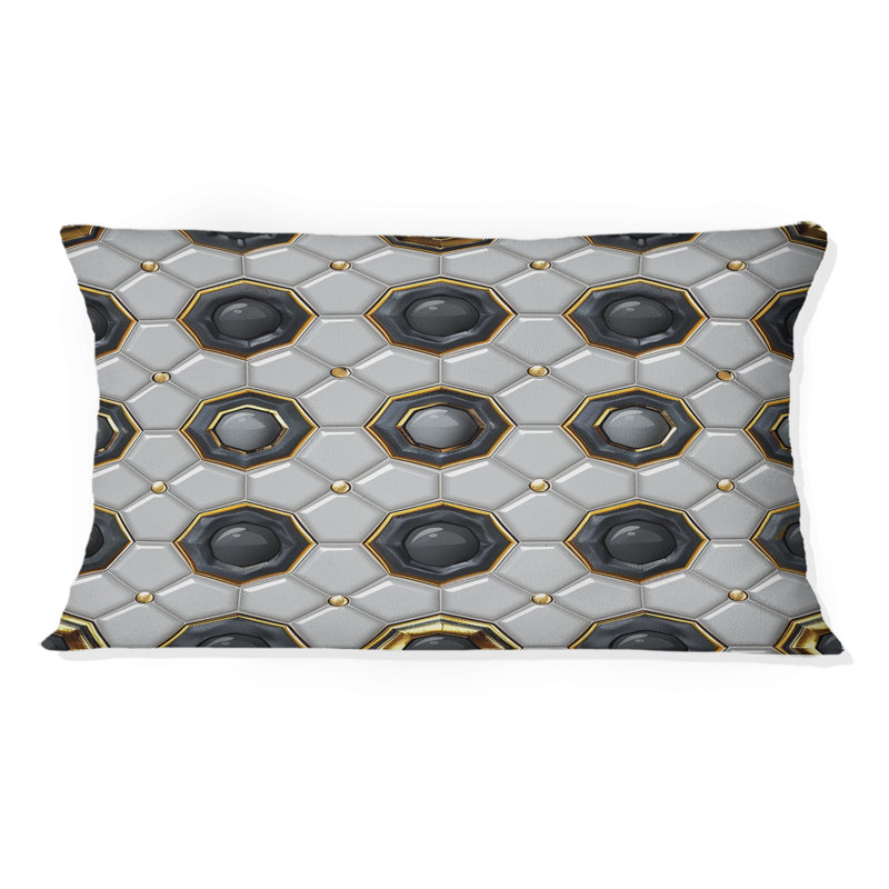 Grey White Octagon Pattern - Modern Lumbar Pillow