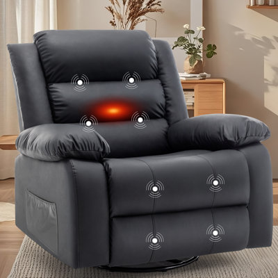 KORSER Recliner Chair With Heat And Massage,Oversized Recliner, 360°Swivel Manual Recliners For Living Room, Rocker Recliner With Side Pockets