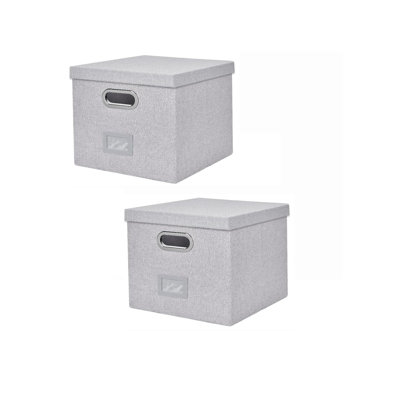 2 Pcs Storage Boxes with Lid, Hanging File Box Made of Fibreboard and Paper in Stylish Linen Look, Dark Grey