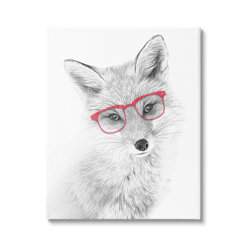 Mignon renard, lunettes rouges, conception monochrome par Annalisa Latella - impression, Toile tendue