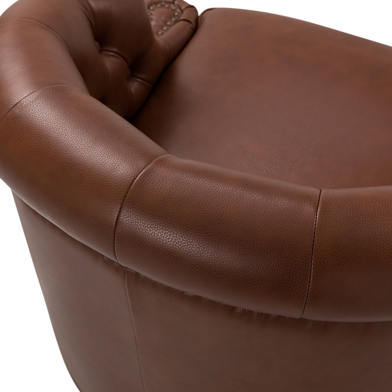 Paula 31.5'' Wide Genuine Leather Swivel Chesterfield Chair, Brown Genuine Leather