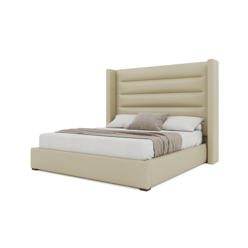 Vegan Leather Wingback Bed, Queen, Cream