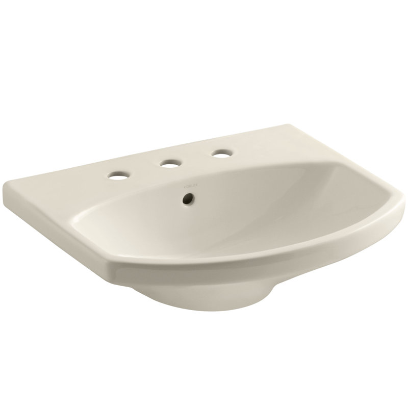 Lavabo de salle de bain piédestal en porcelaine vitreuse avec trop-plein Cimarron®, Amande, Monotrou