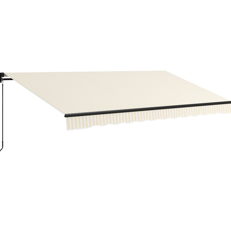 Auvent de terrasse - Protégé 280 g / m², rétractable manuellement, beige et blanc, balcon 13 pi x 10, manuel, tissu 10 pi