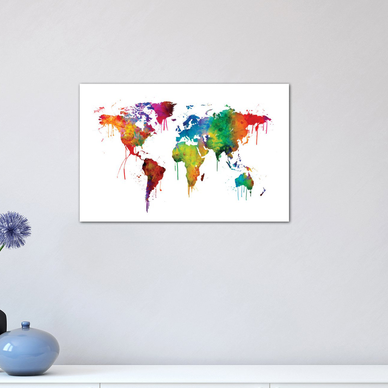 World Dripping Design East Urban Home World Map Series: Dripping Effect I Graphic Art on ...
