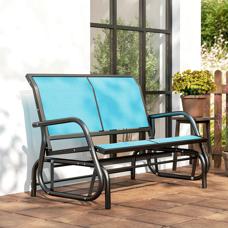 Banc à bascule d'extérieur, banquette à bascule double pour jardin et terrasse, bleu, Bleu