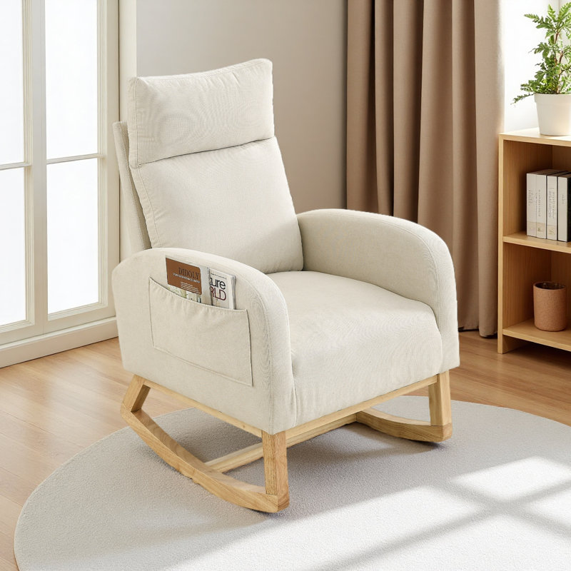 Chaise berçante moderne avec accoudoirs de salon à dossier haut l 27,6 po Welike, deux poches latérales