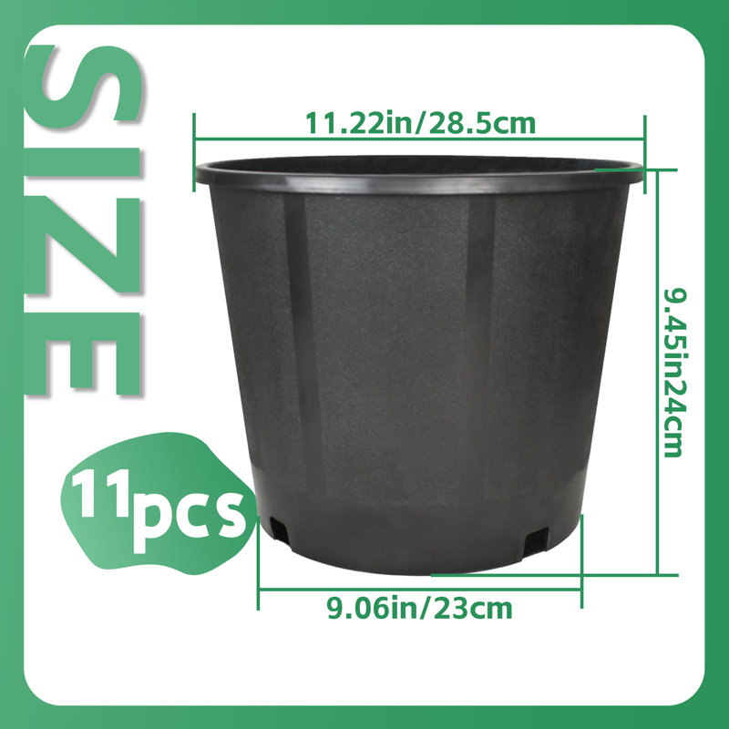 10pcs 7-Gallon Circular Pure Black Plastic Flower Pots Suitable For Indoor And Outdoor Flower Planting, Reusable, Essential Tool For Gardening Enthusiasts