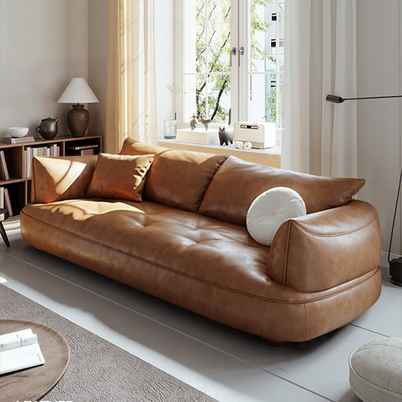 Coussin de canapé standard en cuir véritable brun, H 31,5 po x l 74,8 po x P 42,52 po