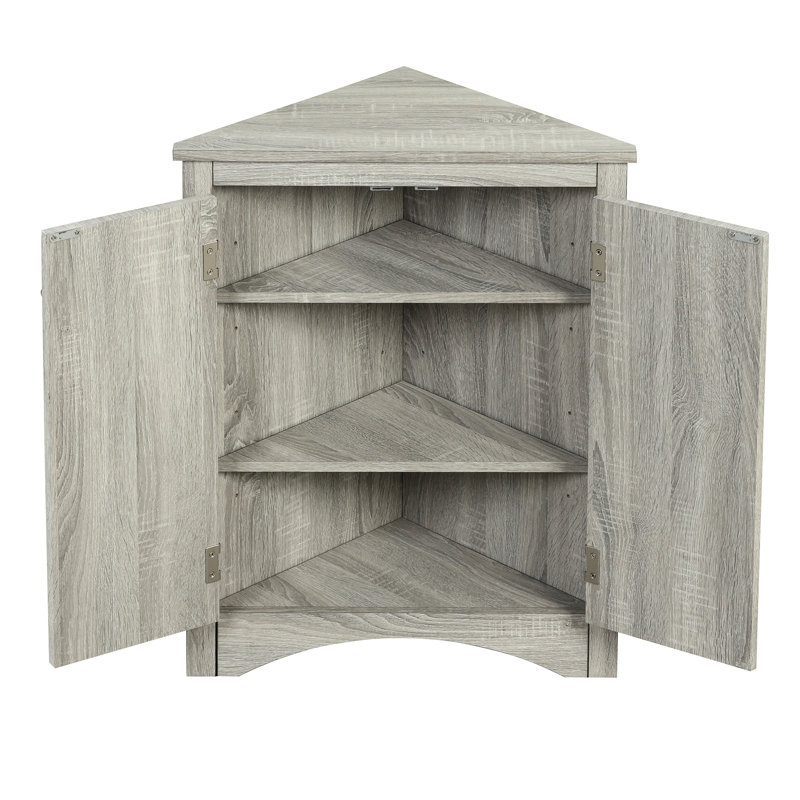 Armoire de salle de bain triangulaire en chêne avec tablettes réglables - Rangement élégant 2