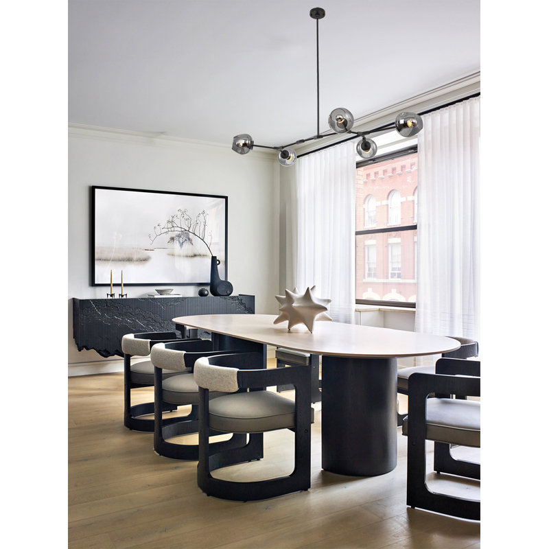 Kingstowne 5-Light Modern Linear Chandelier with Smoke Shade, Noir, Fumée