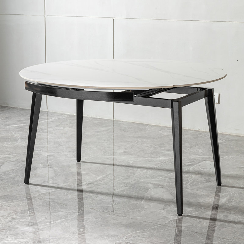 33.5'' To 51.2'' Extendable Sintered Stone Material Round White Dining Table