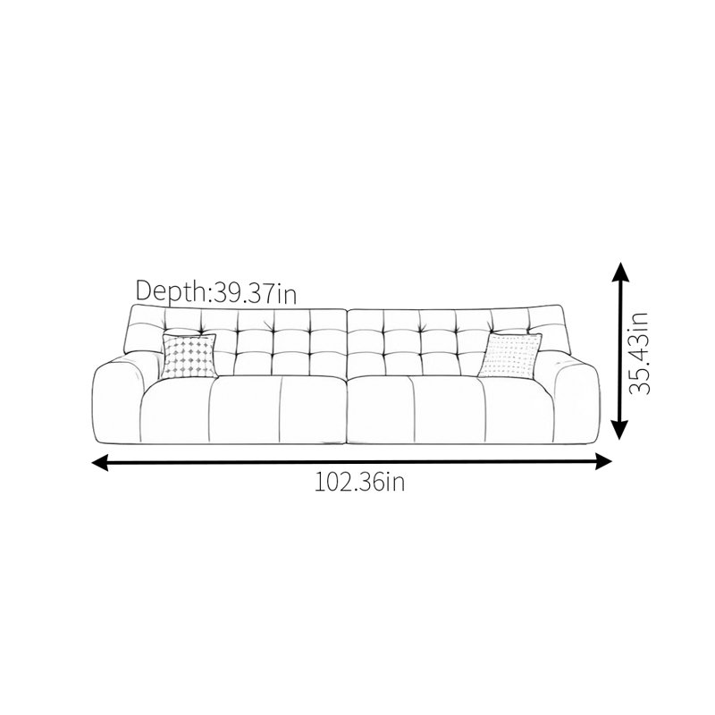 Minimalist Italian  Sofa, 35.43" H x 102.36" W x 39.37" D, 3