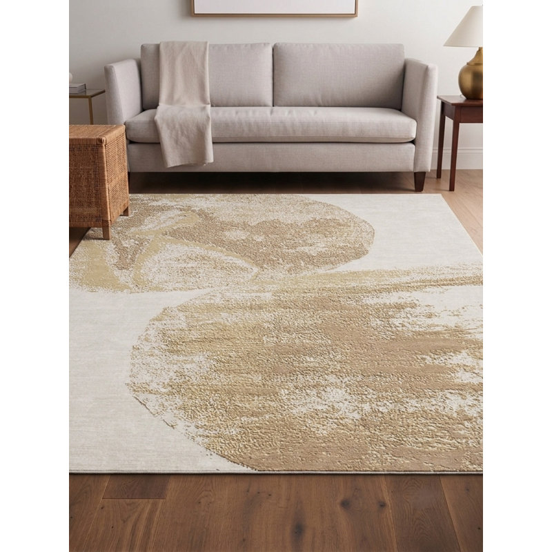 Tapis d'intérieur contemporain beige beige en laine noué à la main, Rectangulaire 3 pi x 5 pi