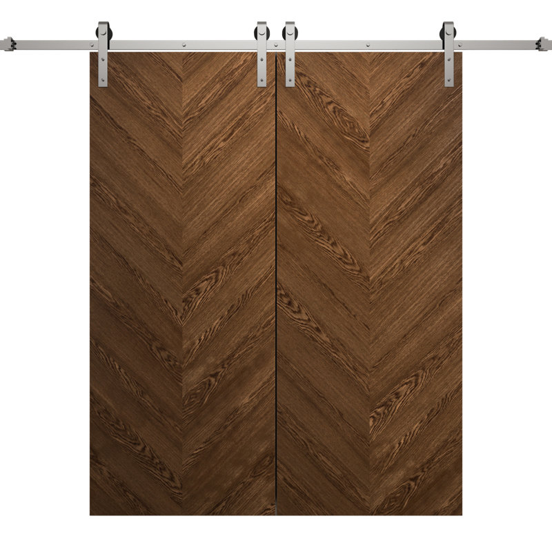 Porte de grange double moderne | Ego 5005 | Ensemble de rail argenté | Portes intérieures solides, Chêne cognac