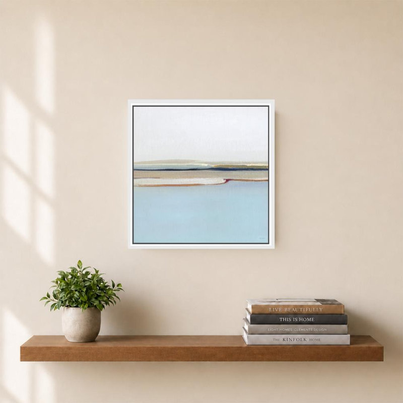 «Geometric Inlet I» par Sally Swatland - Impression sur toile, H 24 po x l 24 po, Cadre flottant biseauté, Blanc