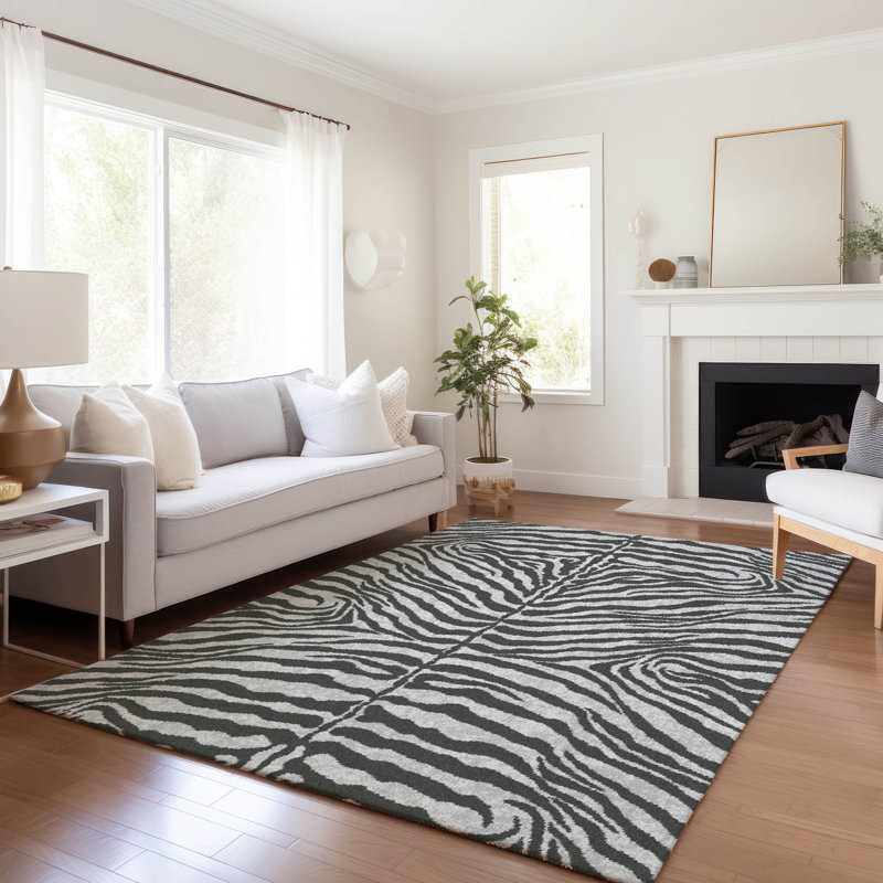 Premium Machine Washable Kishonna AMF42 Gray Rug, Rectangle 2'6" x 3'10"