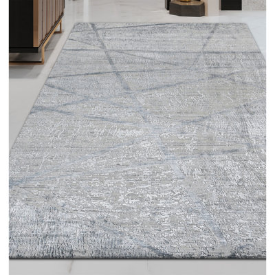Tapis rectangulaire ivoire / bleu clair / gris