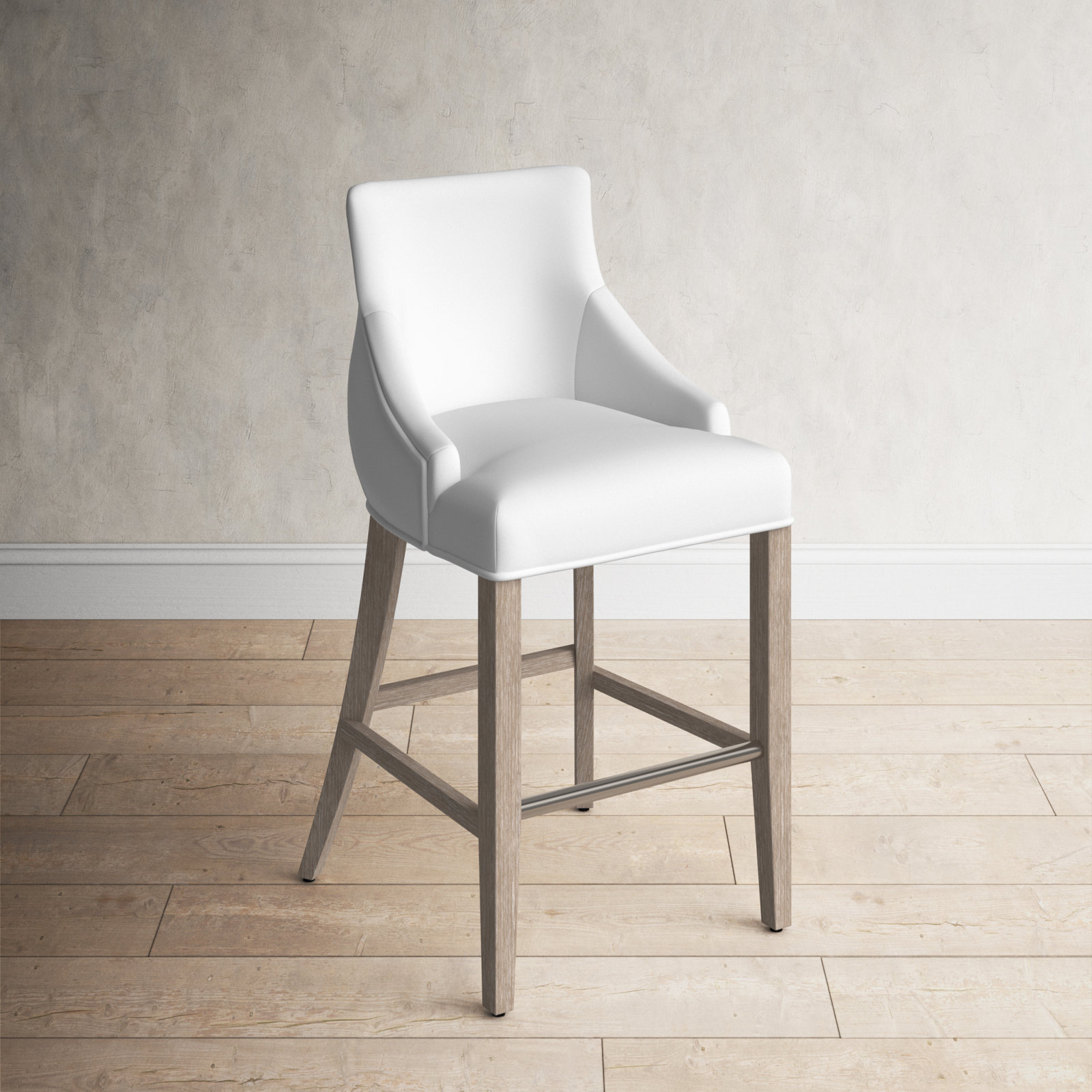 Tennyson Upholstered Stool, Counter Stool (26" Seat Height), White/Beige
