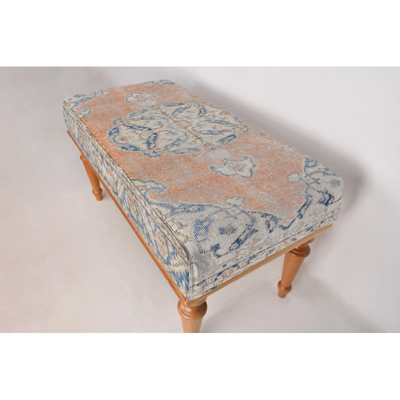 Cotton Upholstered Bench, Black, 45cm H x 120cm W x 45cm D