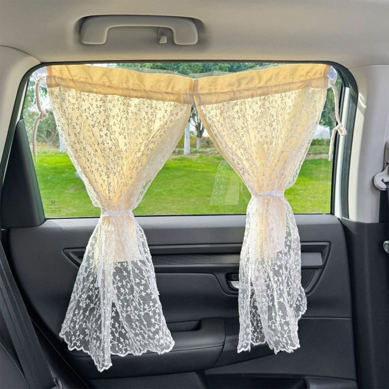 Kbndieu Car Embroidery Lace Flower Curtain Sunshade Car Window Side Window Sunshade, B