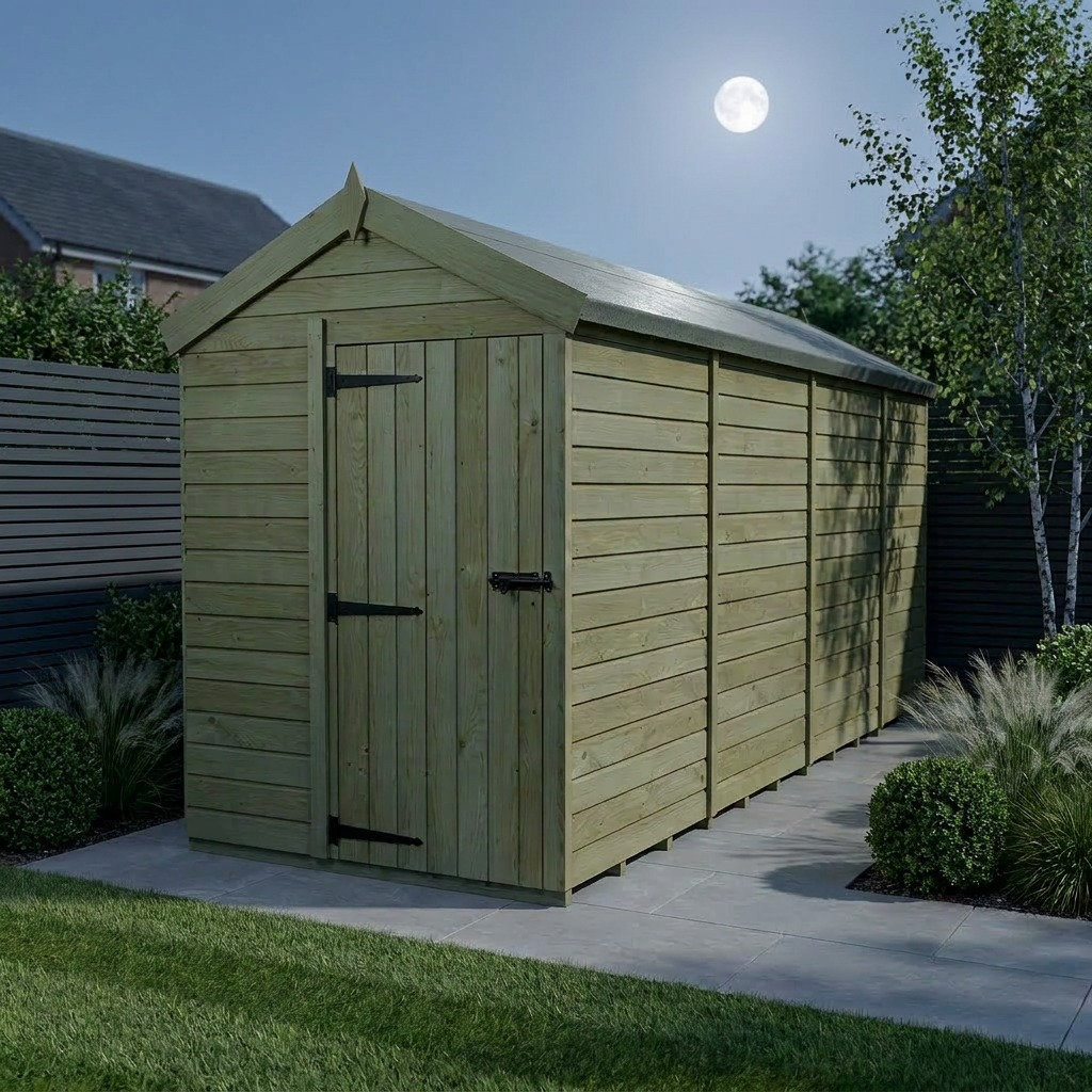 Total Sheds 5ft x 15ft Apex Garden Shed - Single Door - No Windows - Pressure Treated Timber - UK Manufactured