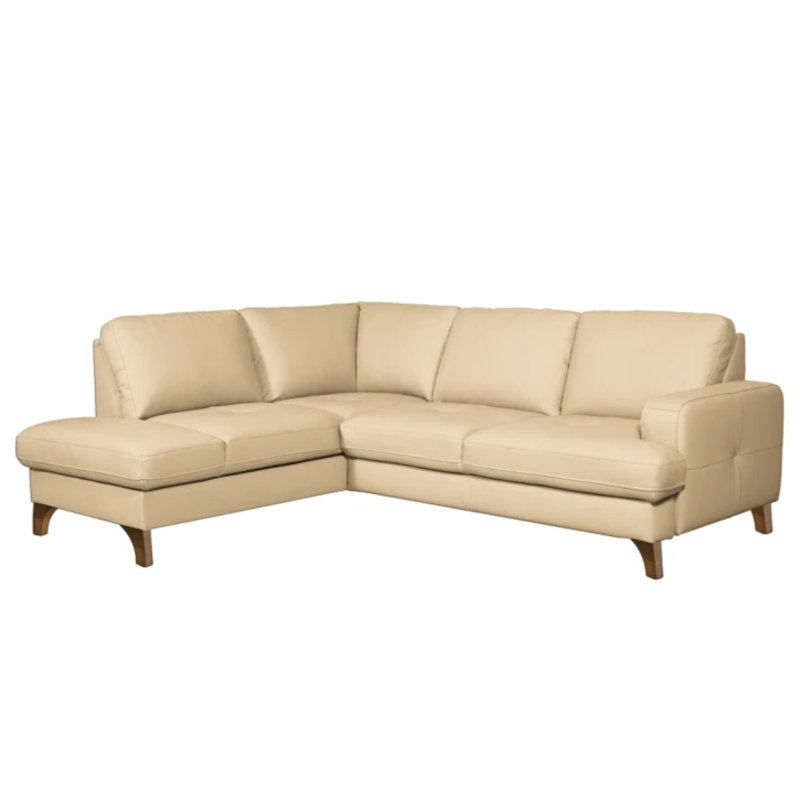 Damar Leather Corner Sofa with Sleeping Function and Storage, Damar Beige Genuine Leather, Left Hand Facing