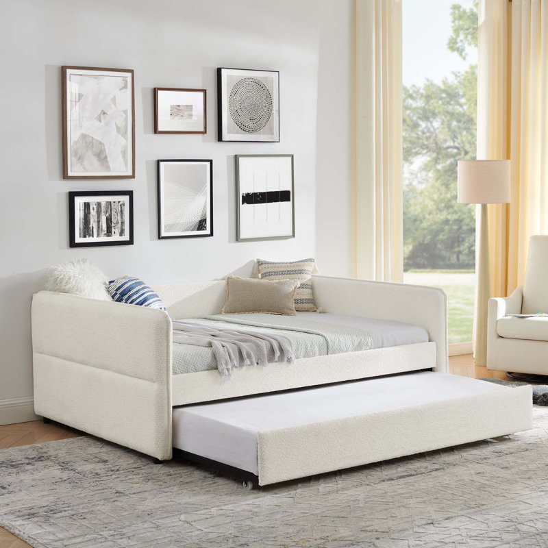 Daybed with Trundle Upholstered Tufted Sofa Bed,Boucle Fabric, Full/Double