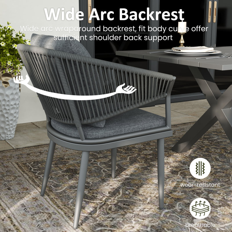 Patio Dining Armchair with Cushion, Dark Grey Cushion/Grey Frame