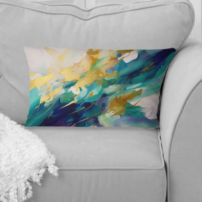 Coussin décoratif imprimé or et turquoise ordre complexe II