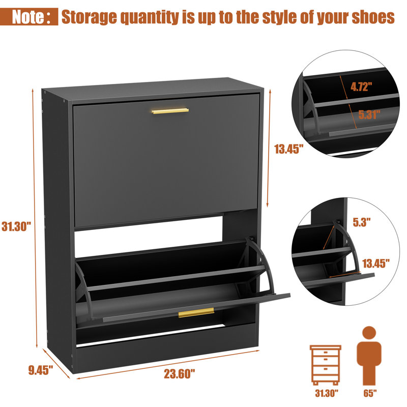 10 Pair Flip Down Shoe Storage, Black