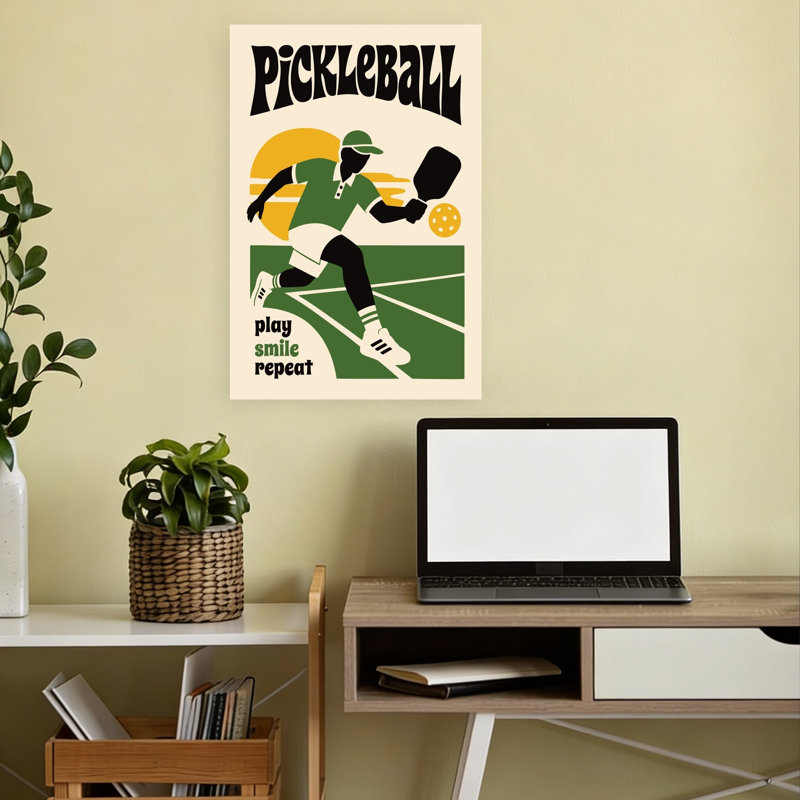 Dynamic Pickleball Play Energetic Modern Retro Summer Landscape Wall Art Print by Patryk Krygowski - Wrapped Canvas Print