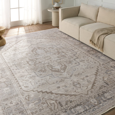 Tapis taupe / argenté Venn Medallion (5 pi 3 po x 7 pi 6 po)