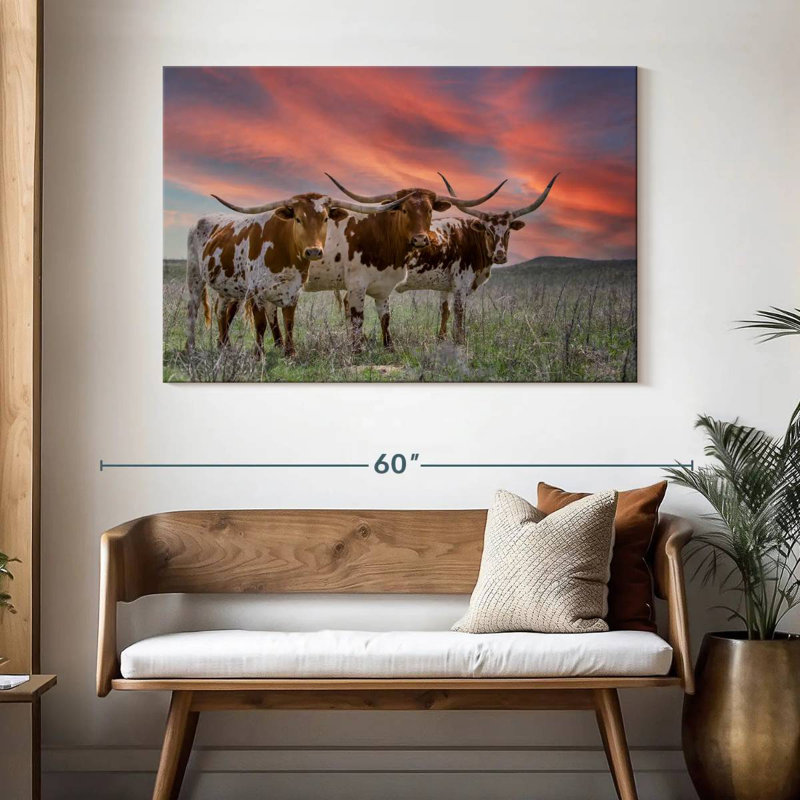 Three Texas Longhorns, 32" H x 48" W