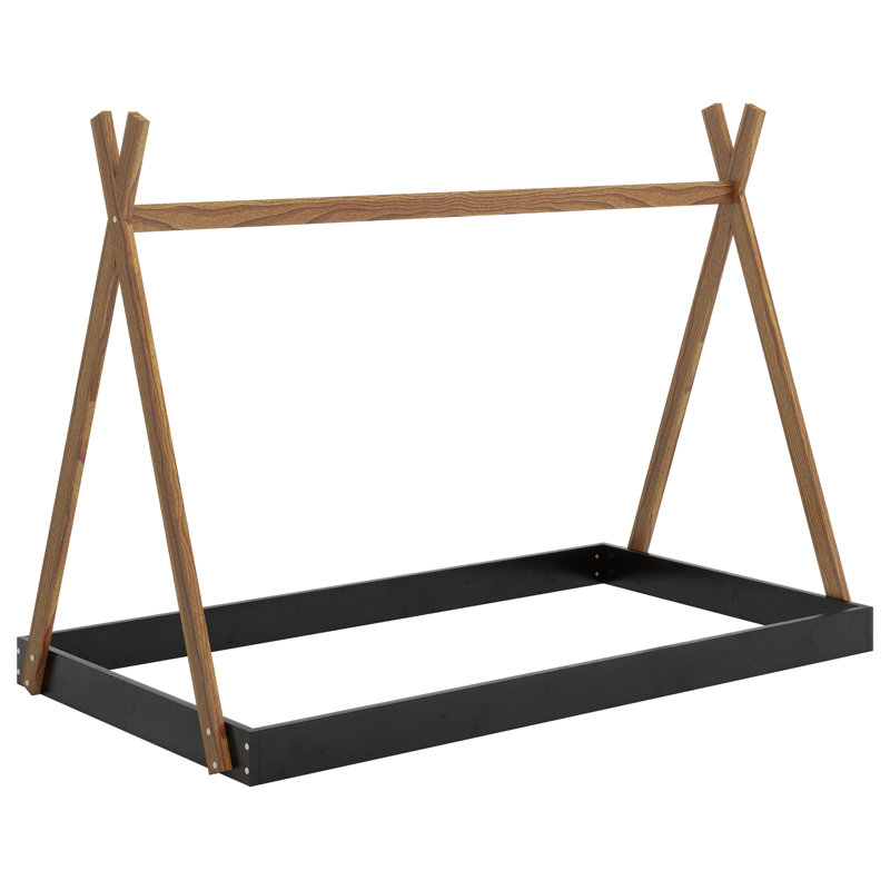 A Floor Bed Designed Like A Tent, Featuring A Triangular Structure., Brown, Full / Double