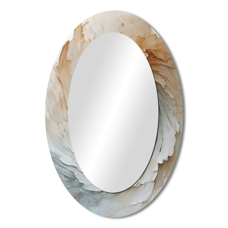 Abstract Beige Spiraling Emotions I - White Modern Oval Wall Mirror, 36" x 24"