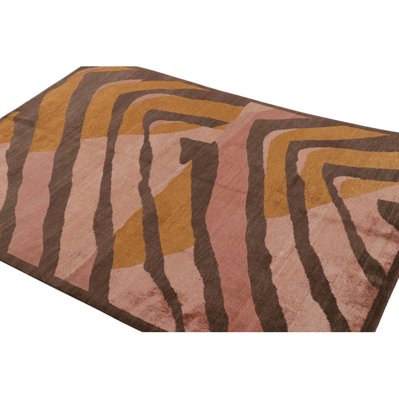 Rug & Kilim’S Modern Geometric Rug In Pink, Brown And Gold Tones “Naruna”