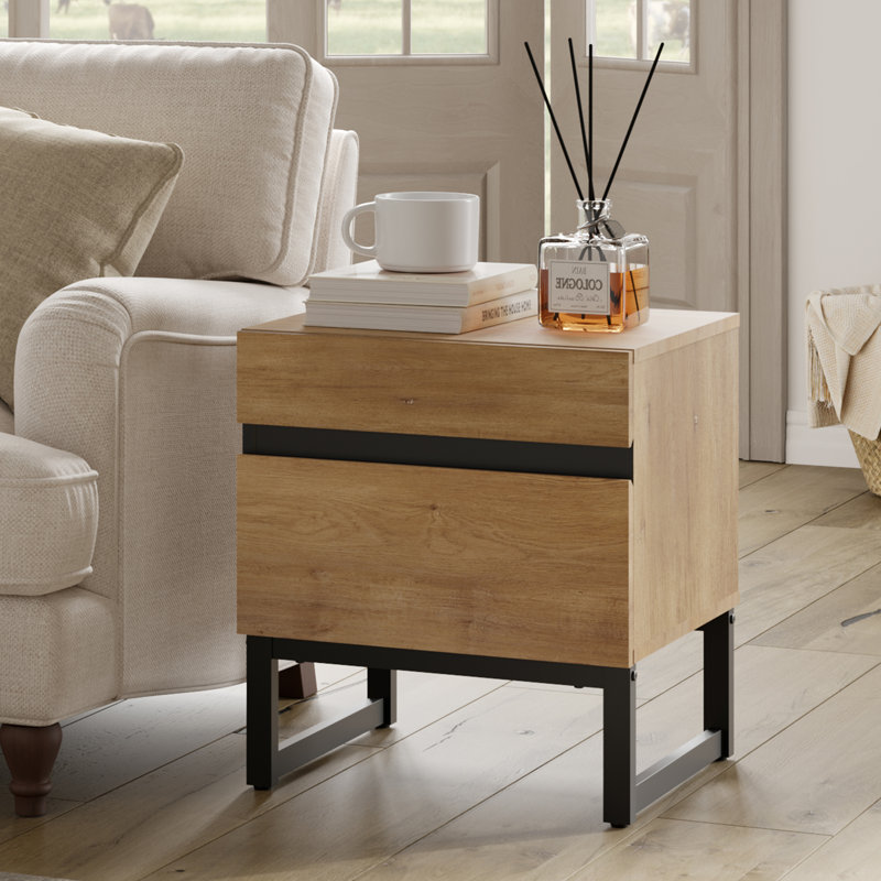 Table de bout moderne à 2 tiroirs Aadam, Chêne
