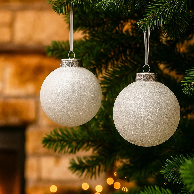 Ensemble de 24 boules de Noël élégantes à paillettes blanches pour décorations d'arbre, 3,15 po