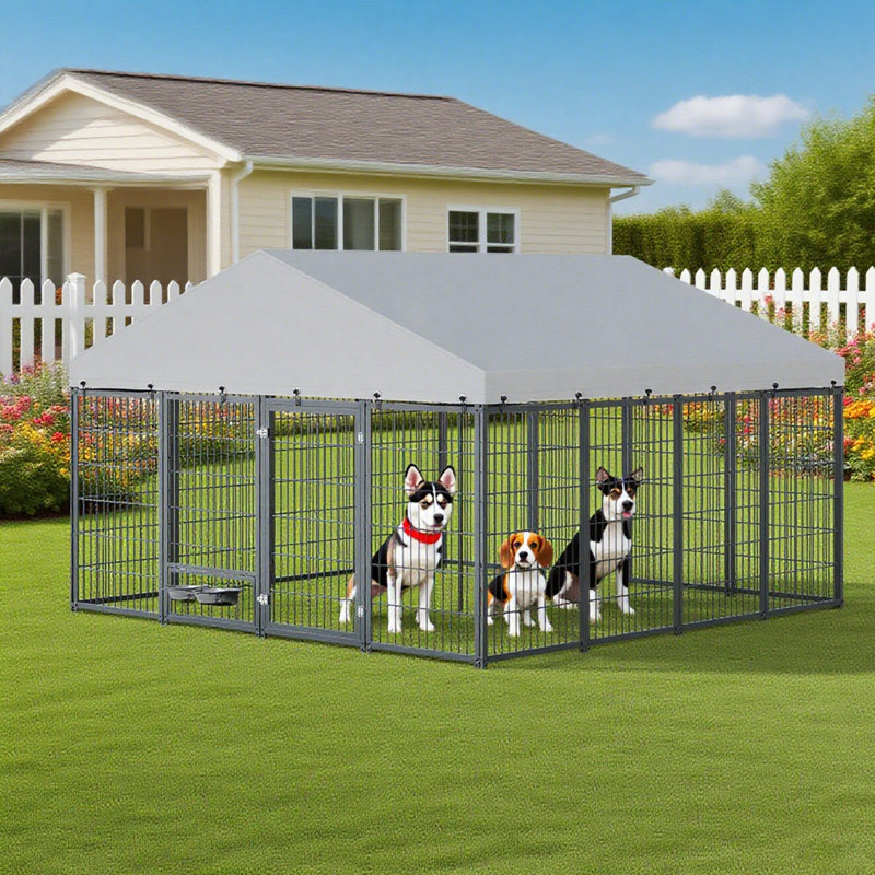 Chenil en métal avec porte l 115,44 po x l 112,2 po x H 52,68 po, H 74,16 po x l 115,44 po x P 112,20 po