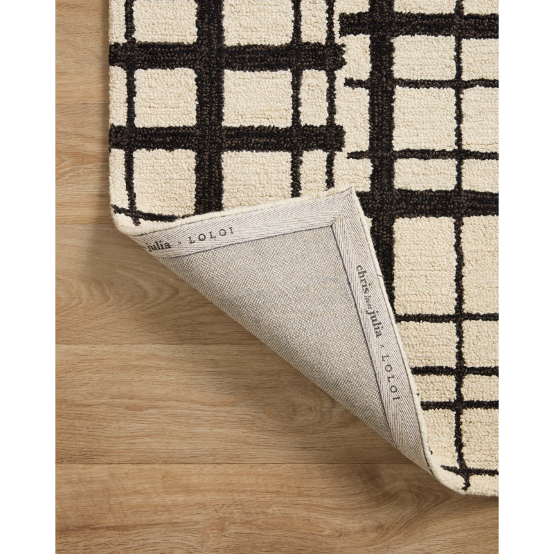 Chris Loves Julia x Loloi Polly Checkered Hand Tufted Jute/Sisal/Wool Black/Ivory Area Rug, Rectangle 8'6" x 11'6"