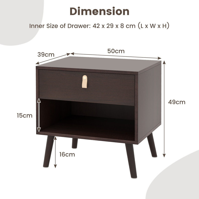 Nightstand Mid-Century End Table Compact Sofa Side Table With Drawer