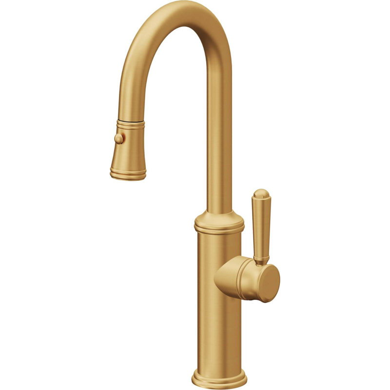 Davoli Pull-Down Prep/Bar Faucet with Button Sprayer, Lifetime Satin Gold