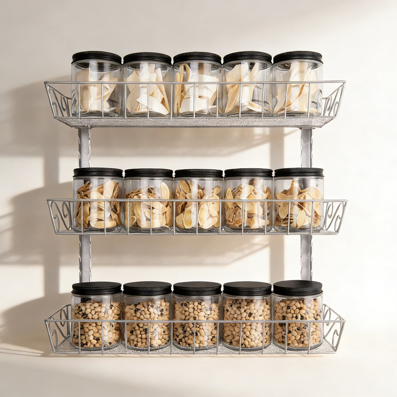 Support à épices à fixation murale réglable à 3 niveaux avec tablettes personnalisables pour la cuisine, le garde-manger et la salle de bain