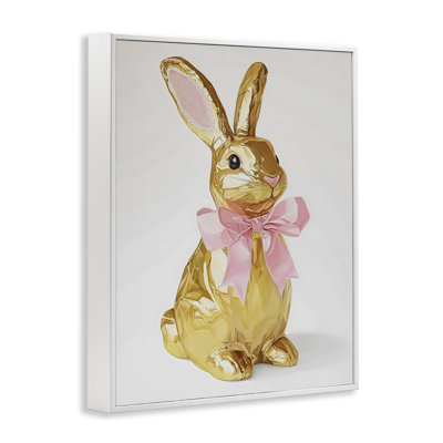 Golden Easter Bunny with Ribbon Framed Giclee, design by The Prints Vibe