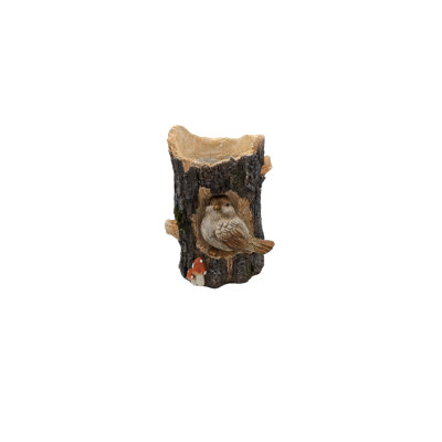 Faux Wood Bird In Log Planter