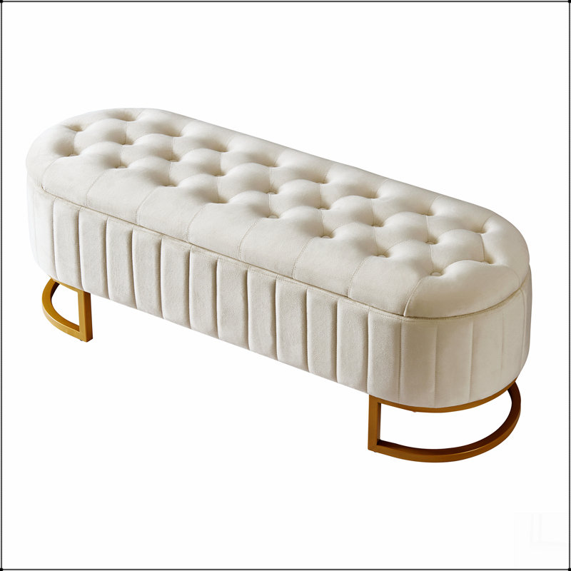 Elegant Upholstered Velvet Storage Ottoman with Button-Tufted,Storage Bench with Metal Legs for Bedroom,Living Room,Fully Assembled Except Legs,