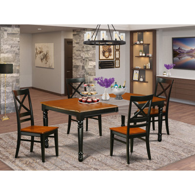 5 Piece Modern Dining Table Set Includes a Rectangle Wooden Table with Butterfly Leaf and 4 Kitchen Dining Chairs, 42x78 Inch, Black & Cherry