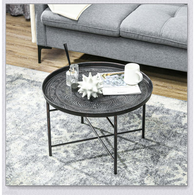 Table basse ronde de 24 pouces avec plateau martelé, design en métal rétro pour des espaces de vie élégants et fonctionnels